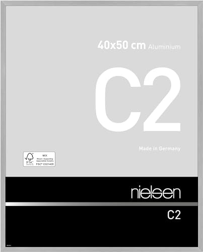 nielsen Aluminium Bilderrahmen C2, 40 x 50 cm, Silber | Aluminium Posterrahmen im Hoch- & Querformat zum Aufhängen Silber gebürstet Echtglas