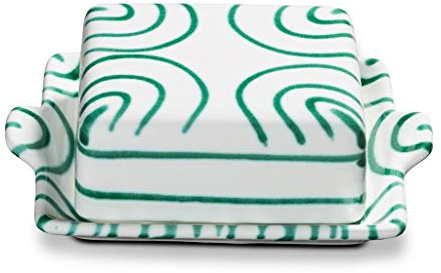GMUNDNER KERAMIK Butterdose Grösse: l= 16.5 cm x b= 12 cm x h= 5.7 cm Grüngeflammt Geschirr, handgemacht in Österreich