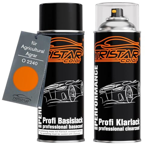 TRISTARcolor Autolack Spraydosen Set für Agricultural/Agrar O 2240 Hitachi Orange Basislack Klarlack Sprühdose 400ml