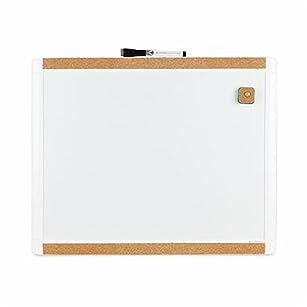 U Brands PinIt Combination Dry Erase Board White Board with White Frame, Office Supplies, Includes Marker and Magnet, 16” x 20”