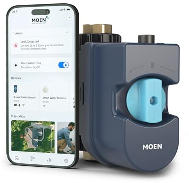 Moen Flo 3/4-inch Smart Water Shut Off Valve, Smart Home Water Monitor Leak Detector, Wifi Connected, App Enabled Flow Meter and Shutoff, 900-001