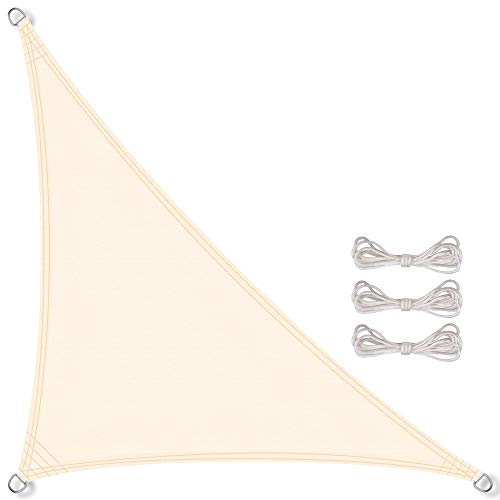 CelinaSun Sonnensegel inkl Befestigungsseile Premium PES wasserabweisend imprägniert Dreieck rechtwinklig 3 x 3 x 4,25 m Creme weiß