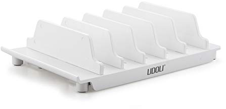 UDOLI Adjustable Universal Cell Phone Dock Stand Holder, Tablet Organizer Multi Device Desktop Stand for iPhone Samsung Galaxy Google Nexus Kindle - No Charging Port (White)