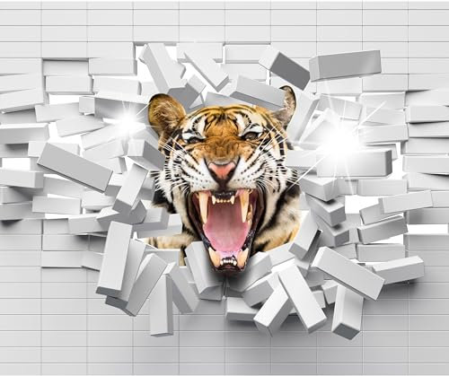 decomonkey Fototapete Löwe Abstrakt 250x175 cm XL Design Tapete Fototapeten Vlies Tapeten Vliestapete Wandtapete moderne Wand Schlafzimmer Wohnzimmer Tiere Ziegel Ziegelwand