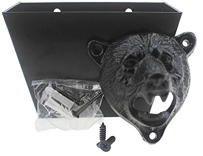 Luwanburg Bear Head Cast Iron Bottle Opener Wall Mounted with Cap Catcher