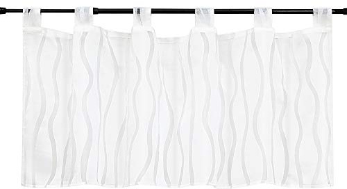 HeichkelL Voile Scheibengardine mit Ausbrenner »Wellen« Transparente Küche Gardine mit Schlaufen Moderne Bistrogardine für Küchenfenster Weiß HxB 60x145 cm