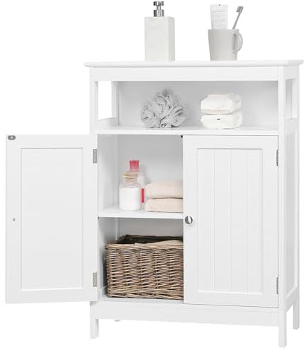 Yaheetech Armario de Baño Mueble Auxiliar de Baño con Puerta Mueble de Madera con Estante Ajustable 60x30x80 cm Blanco