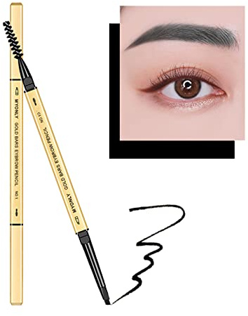 Eyebrow Pencil Dual-Sided Eye Brow Pencil, Fine Tip Rapid Brow Precise Sweatproof Brow Pen with Brow Combs, Fills Brows Makeup Cosmetic Tool For Beginners (01# Black)