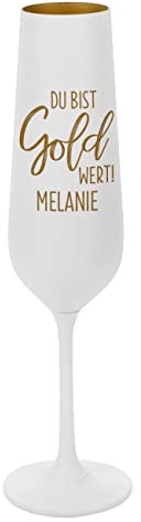 Herz & Heim® Weißes Sektglas mit Gravur/Personalisiert mit Namen Gold wert