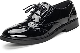 EndoraDore Zapatos Oxford de Cuero Brogue para Mujer Zapatos de Oficina con Punta de ala de Trabajo de Moda con Cordones Vintage