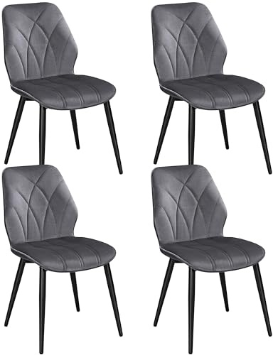 Yaheetech Esszimmerstühle 4er Set Polyester Stuhl Dunkelgrau | Küchenstühle mit Rückenlehne, Metallbeine, Polsterstuhl bis 136 KG Belastbar, für Küche/Esszimmer/Schlafzimmer/Restaurant