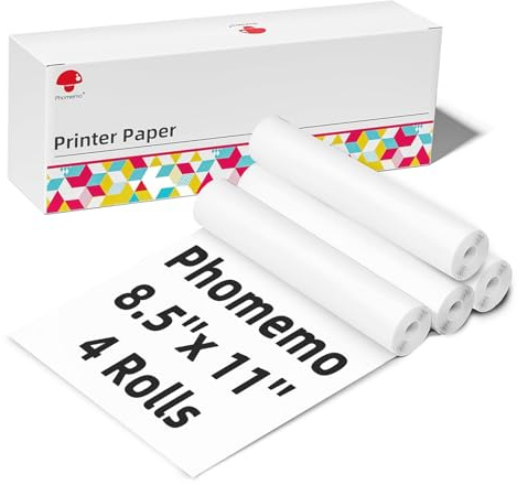 Phomemo M832 Thermal Roll Paper 8.5 x 11, 4 Rolls Quick-Dry US Letter Thermal Printer Paper, Compatible with M832D M832 M834 M835 A285M A282M A281M Portable Printer