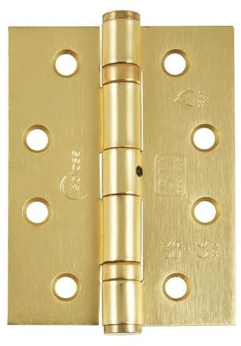 Eclipse Steel Ball Bearing Door Hinges, 4 Inch 102mm, Grade 11, Fire Rated, One Pair & Screws (Satin Brass)