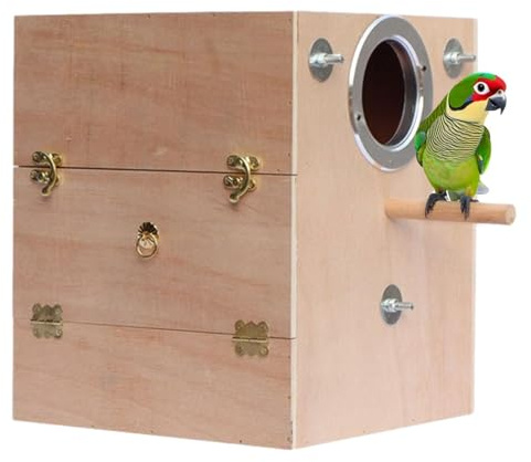 Papegoja Uppfödningslåda Träparakit Rysk Låda Fågel Hus Matning Låda Bur med abborre för Lovebirds Kakadua Ungie Finch Kanariefågel