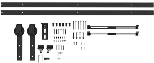 HOMCOM skjutdörrsbeslag 244 cm komplett set med buffertfunktion, skenor, rullar, anti-hoppanordningar, dörrstopp, golvstyrning, skjutdörrsystem av kolstål svart