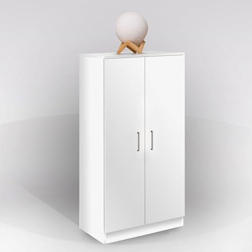 Bissolo Casa Armadio Multiuso a 2 Ante, 55x36x108 cm, Bianco Opaco, 6 Ripiani, Mobile Scarpiera per Ingresso