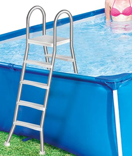 Errzom Escalera para Piscinas Elevadas 250kg, Escalera de Acero Inoxidable de 4 Peldaños para Piscinas Elevadas, Escalera de Doble Cara para Piscinas, Peldaños Desmontables para Piscinas