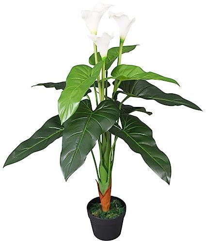 AJJHUUKI Decor-Flor artificial - Planta de lirio de cala artificial con maceta, 85 cm, color blanco