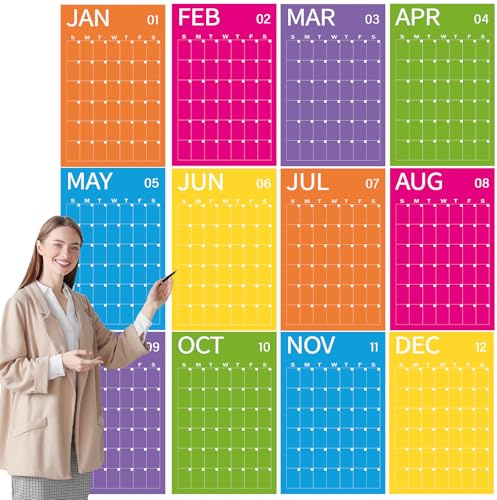 24 x 16 2026 Large Wall Calendar Undated 12 Month Planner Dry Erase Reusable Monthly Blank Wall Calendar Big Yearly Planner for New Year Office Home School Organizing Planning (Bright)