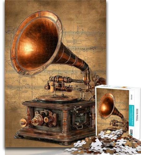 Puzzle 1000 pièces Gramophone rétro Puzzles 1000 pièces pour Adultes Adolescents, Jouets éducatifs Anti-Stress pour renforcer l'amour Entre Couples 26x38cm
