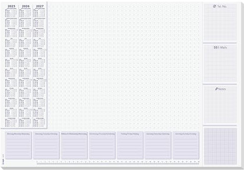 SIGEL HO355 Papier-Schreibtischunterlage, ca. DIN A2, mit aktuellem 3-Jahres-Kalender und Wochenplan, 30 Blatt, Schreibunterlage aus nachhaltigem Papier