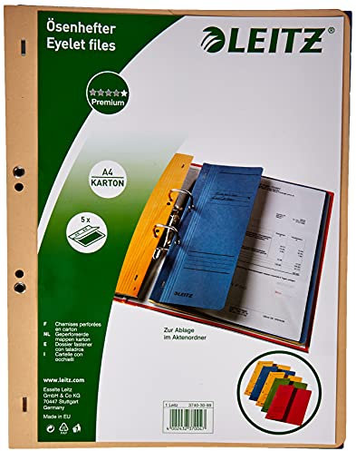 Leitz Ösenhefter (1/2 Vorderdeckel, A4, kfm. Heftung, Manilakarton, sortiert) 5 Stück