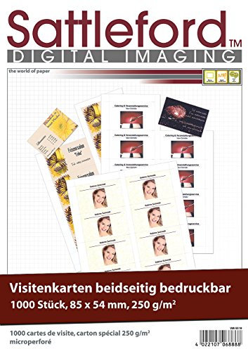 Sattleford Visitenkartenpapier: 1.000 Visitenkarten, microperforiert, Inkjet & Laser, 250g/m², 85 x 54 (Visitenkarten Papier perforiert, Papier für Drucker, Fotopapier Laserdrucker)
