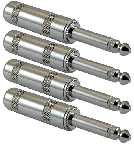 GLS Audio 1/4 Plugs for Speaker Cables, Patch Cables, Snakes - TS Male Mono 1/4 Inch Phono 6.3mm Phone Plug Bulk - 4 Pack