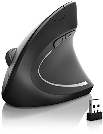 CSL - Mouse Verticale Wireless - L'originale CSL Modello TM137U Ottico - 6 Tasti - Design ergonomico - Tunnel Carpale e tendinite addio - Doogle USB alloggiato sotto il mouse - Nero