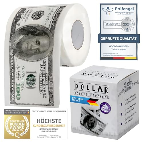 GOODS+GADGETS® US Dollar Toilettenpapier 200 Blatt Lustiger Scherzartikel | Sorgt für Lacher auf jeder Party, witzig bedrucktes Toilettenpapier Motiv, 200 mehrlagige Blatt, in edler Geschenkverpackung