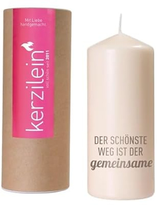 Stumpenkerze Hochzeit – Der schönste Weg ist der gemeinsame – 19 cm hoch, Ø 8 cm – 100 Std. Brenndauer – Geschenk zur Hochzeit, Verlobung oder Jahrestag – Made in Germany