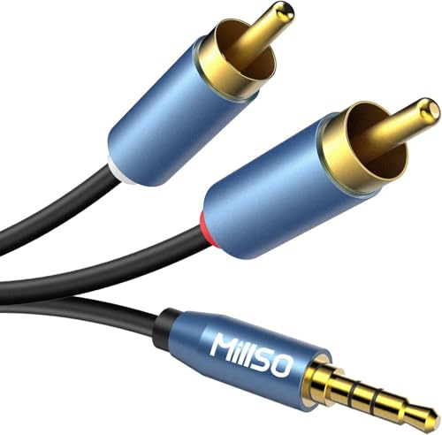 MillSO Cinch Audiokabel 3m Klinke auf Chinch Stereo Audio Aux 3,5mm Klinke zu 2 RCA Kabel (Vergoldet Metall Stecker, Doppelte Schirmung)