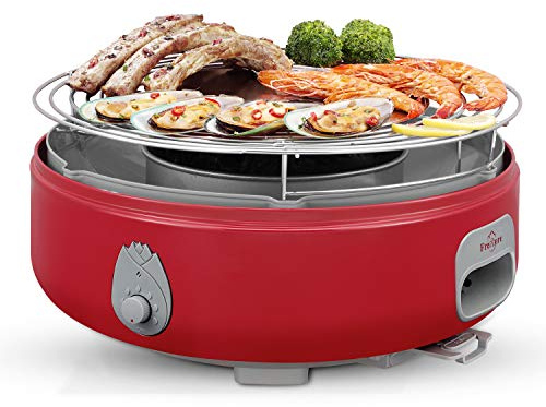 Freshore Barbacoa de carbón de leña sin humo portátil - Acampar al aire libre Cocina pequeña de mesa Mini barbacoa - Construido en el ventilador Alimentación por batería de 4A o por teléfono