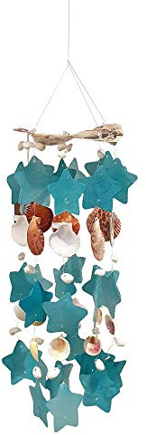 VIE Naturals Capiz und Muschel Windspiel, 55 cm Hängehöhe, Blau