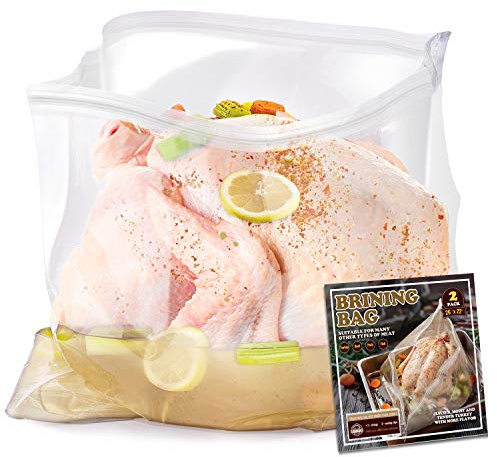 Brining Bag, 26×22, 2 Pack, Extra Large Turkey Brine Bag with 2 Strings and 2 Larger Clips, Thickened materials, Double Track Zippers Brine Bags, Brining Bags for Turkey, Ham, Beef, Marinade