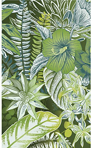 PLAGE Papier peint intissé floral vert, motif jungle tropicale, 250 cm X 150 cm, feuillages et fleurs.