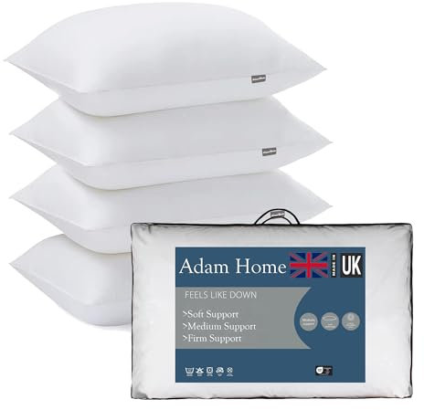 Adam Home Pillows 4 Pack Hotel Quality Side Sleeper Bounce Back Bed Pillow Quick rebound, Dust Proof Resistant Premium Filled Down Pillows Pack of 4