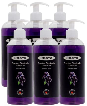 Lorito Premium Flüssigseife schwarze Calla 6 x 500ml | Handseife flüssig im Gewerbe-Großpack, zur sanften & schonenden Handreinigung, wohlduftende Nachfüllseife für Seifenspender