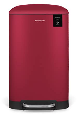 Les Collectors Papelera de cocina de pedal Acero inoxidable n°722, Capacidad 30 L, Compacto, Práctico, Cubo interior extraíble, Diseño, Resistente, Cierre silencioso de la tapa, Rojo