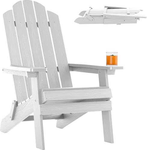MXIMU Adirondack Stuhl für Outdoor Garten: Wetterfest Adirondack Chair Kunststoff HIPS für Outdoor Stuhl - Ergonomisch Adirondack Gartenstuhl Klappbar für Balkon/Terrasse/Feuerstelle/Beach(Weiß)