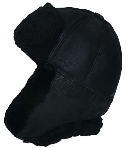 RUSSIAN STORE Cucuba Cappello di Pelle di Montone Shearling Invernale Ushanka Uomo Cappello Pilota Aviatore Sovietico da Neve con Paraorecchie (M)