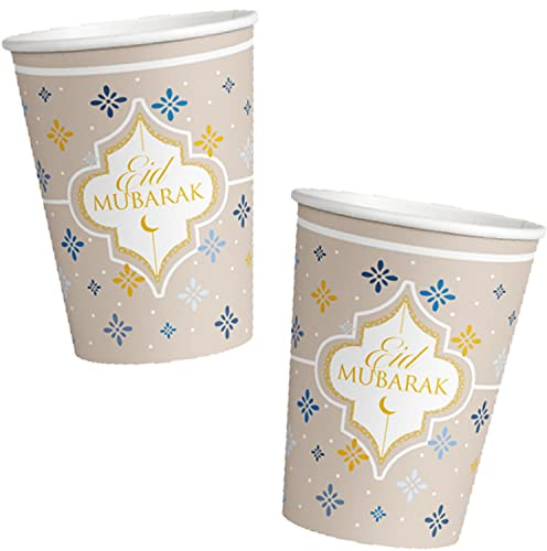 8 paper cups, Eid Ramadan, 33 cm x 33 cm, made of FSC paper, cups, mubarak, sugar proof, Islamic festival