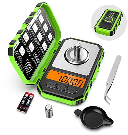 Brifit 50g/0.001g Taschenwaage, Digitalwaage Feinwaage Schmuckwaage Goldwaage Münzwaage mit 20g Kalibriergewichte und Pinzetten - Grün