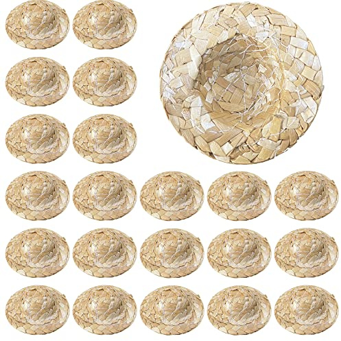 Cayway 30 Pz Mini Sombreros de Paja en Miniatura, Mini Sombrero de Mini Sombrero para Decoración Accesorios de Jardín de Hadas