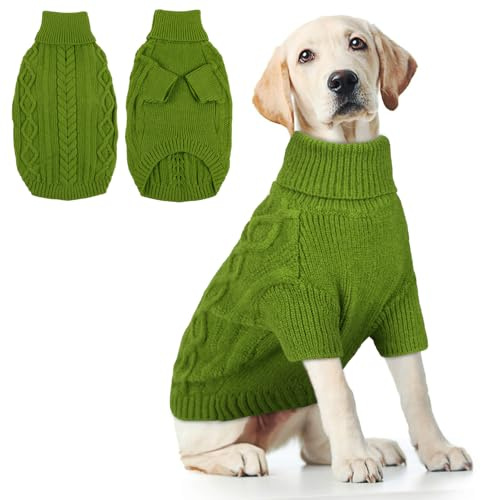 Hjumarayan Hundepullover Grosse Hunde - Hundepullover mit Geschirrloch, Pullover Hund Warme Strickpullover, Winter Hundepulli mit Beinen, Pullover für Große Hunde (Grün XL)