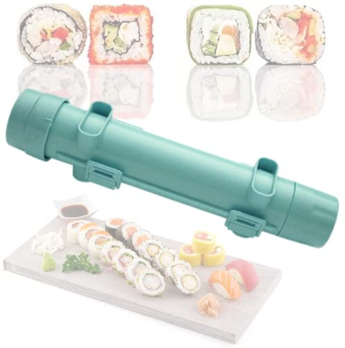 HLKQAO Sushi Maker Roller Multifunctional Onigiri Mold Rice Mold Vegetable Meat Rolling Tool DIY Sushi Making Machine Kitchen Gadgets Tools (Green)