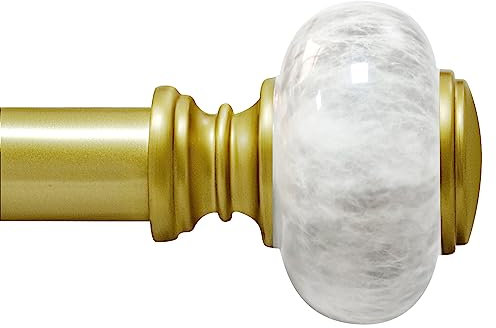 Ycolnaefllr Gardinenstange mit 2,5 cm Durchmesser, verstellbar, 183 bis 361 cm, goldene Gardinenstange für 175,6 bis 356,6 cm Fenster, robuste verstellbare Gardinenstange mit runden Marmorendstücken
