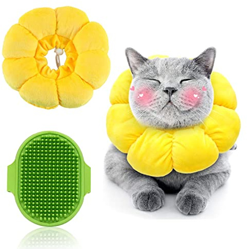 AWAVM 2-teilige Halskrause Hund Leckschutz, Verstellbare Katze Halskrause, Recovery Halsband, Hundehalsband, Anti Leck und Anti Kratzen Halsband, Haustier Dusche Massagebürste, Haustier Zubehör