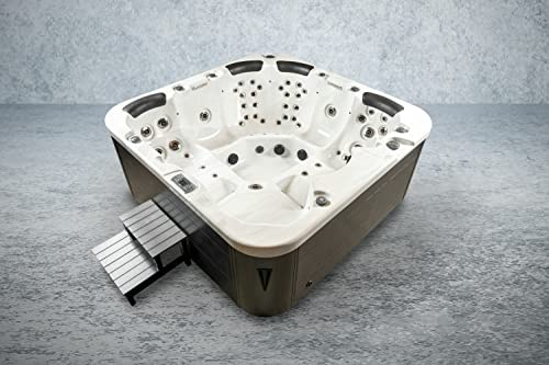 PureHaven American Outdoor-Whirlpool 230x230 cm für 6 Personen mit 71 Massagedüsen Heizung LEDs Thermoabdeckung Farbe Sterling Silber/Grau