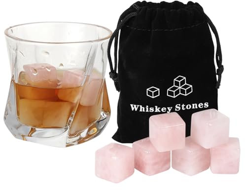 Whiskey Stones Set of 6, Chilling Stones with Velvet Pouch, Reusable Ice Cubes, White Jade Cooling Stones for Wine, Gin, Cocktail, Sipping Stones for Whiskey Lovers (Black)